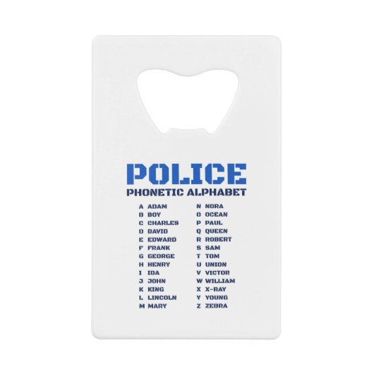 Alphabet phonétique A à Z pour les policiers (Devant)