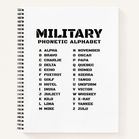 Alphabet phonétique pour l'armée – Cahier à lignes (Devant)