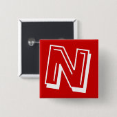 Alphabet Pin - Letter N - Red Vierkante Button 5,1 Cm (Voorkant /achterkant)