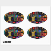 Alphabet Soup, ontwerp van mozaïekletters, leuke k Ovale Sticker (Vel)