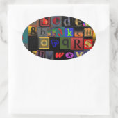 Alphabet Soup, ontwerp van mozaïekletters, leuke k Ovale Sticker (Tas)