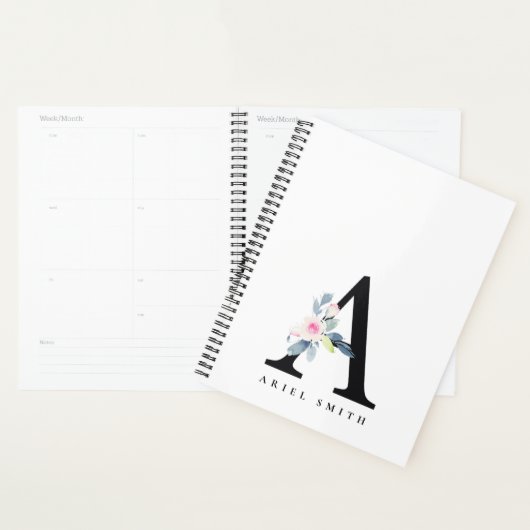 ALPHABÈTES FLORAUX BLEUS DOUX NOM LETTRE A (Devant avec enveloppe)