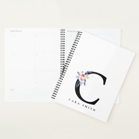 ALPHABÈTES FLORAUX BLEUS DOUX NOM LETTRE C (Devant avec enveloppe)