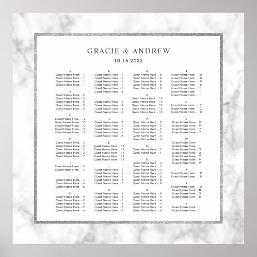 ALPHABETISCH ORDER Marble Wedding Seding Chart Poster (Voorkant)