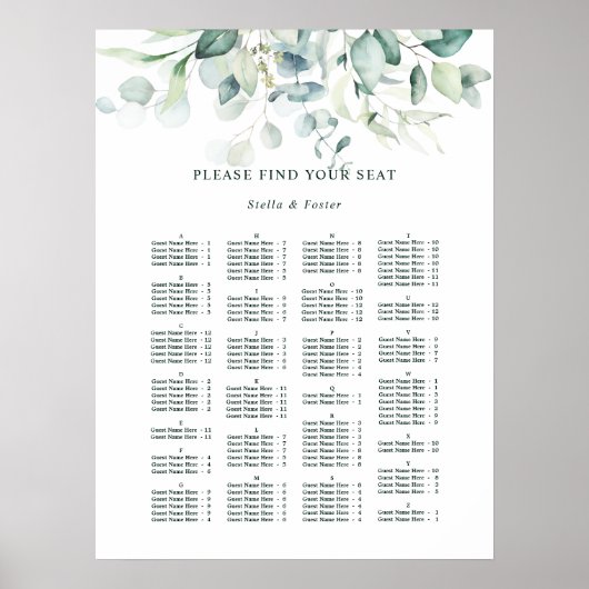 ALPHABETISCHE Orde Elegant Wedding Seding Chart Poster (Voorkant)