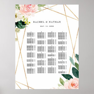 ALPHABETISCHE Orde Floral Wedding Seding Chart Poster