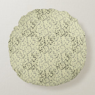 Alphabets Pattern 01 BW.w LYellow BG Rond Kussen