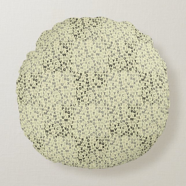 Alphabets Pattern 01 BW.w LYellow BG Rond Kussen (Voorkant)