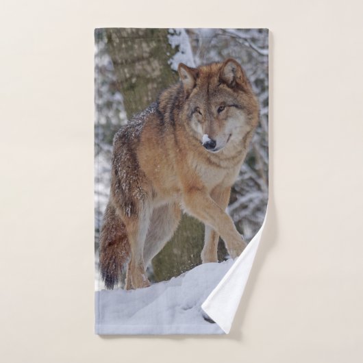 Alphawolf mongol dans la neige (Serviette à main)