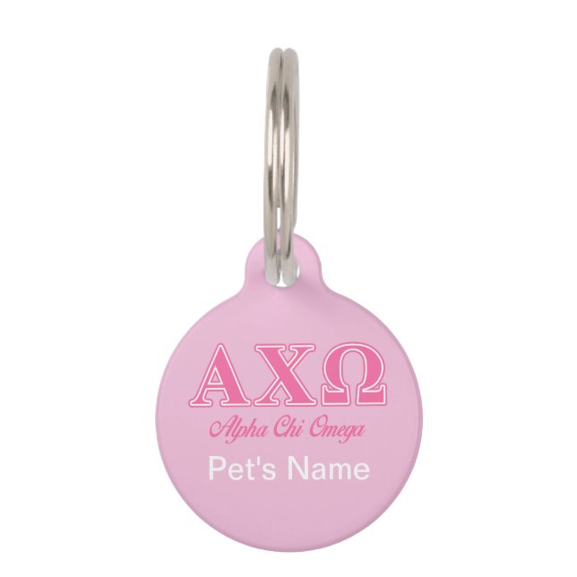 Alphi Chi Omega roze letters Huisdierpenning (Voorkant)