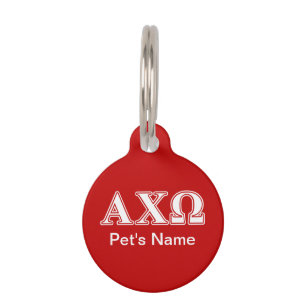 Alphi Chi Omega White en Red Letters Huisdierpenning