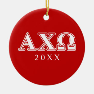 Alphi Chi Omega White en Red Letters Keramisch Ornament