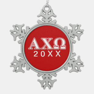 Alphi Chi Omega Witte en Rode Letters Tin Sneeuwvlok Ornament