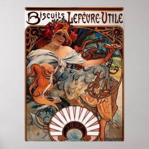 Alphons Mucha Biscuit advertentie Poster