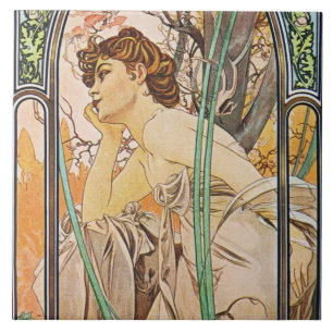 Alphons Mucha Evening Reverie Tile Trivet Gift Box Tegeltje