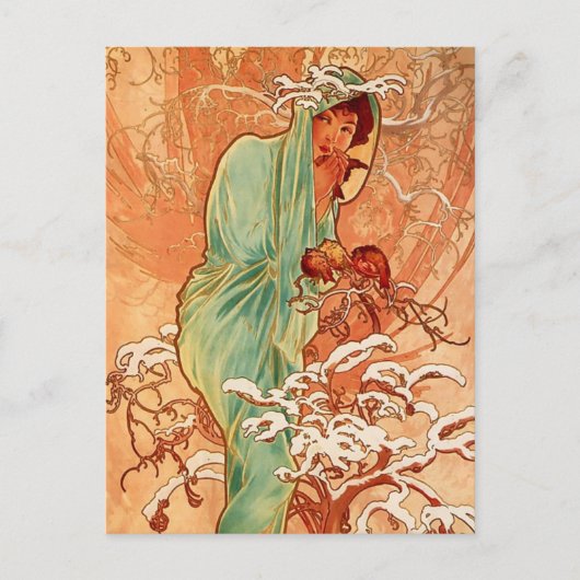 Alphons Mucha - Het vier seizoen - Winter Briefkaart (Voorkant)