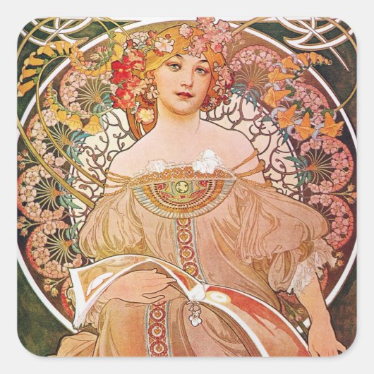  Alphonse Maria Mucha Art Vierkante Sticker (Voorkant)