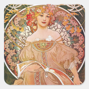 Alphonse Maria Mucha Art Vierkante Sticker