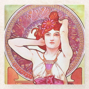 Alphonse Mucha Amethyst Floral Art Nouveau Glazen Onderzetter