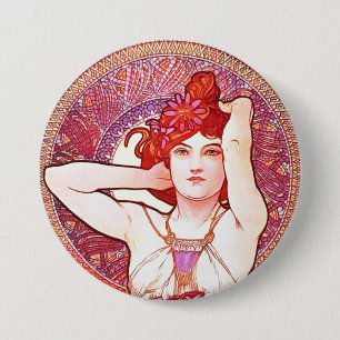 Alphonse Mucha Amethyst Floral Art Nouveau Ronde Button 7,6 Cm