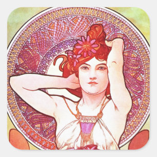Alphonse Mucha Amethyst Floral Art Nouveau Vierkante Sticker