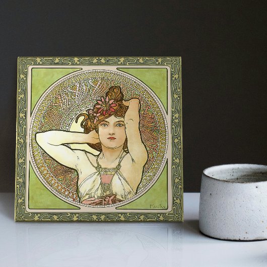 Alphonse Mucha Amethyst Green Art Tegeltje