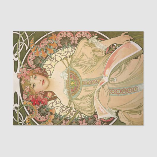 Alphonse Mucha  Antiek ontkoppelpapier Tissuepapier (Voorkant)