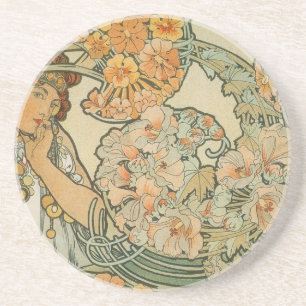 Alphonse Mucha Art Deco Zandsteen Onderzetter