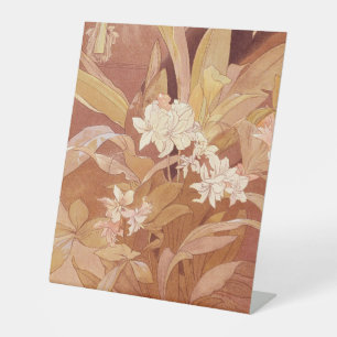 Alphonse Mucha Art Nouveau Bloemdetail Reclamebord Met Voetstuk