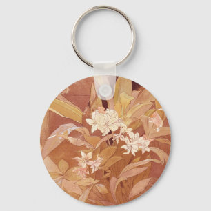 Alphonse Mucha Art Nouveau Bloemdetail Sleutelhanger