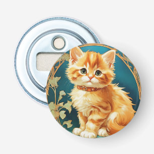 Alphonse Mucha Art Nouveau Cat Button Flesopener