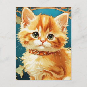 Alphonse Mucha Art Nouveau Cat Feestdagenkaart