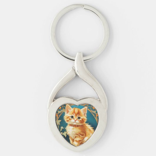 Alphonse Mucha Art Nouveau Cat Sleutelhanger (Voorkant)