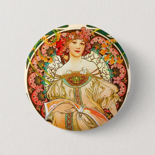 Alphonse Mucha Art Nouveau Daydrodroom Ronde Button 5,7 Cm (Voorkant)