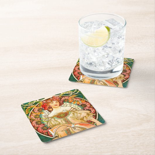 Alphonse Mucha Art Nouveau Daydrodroom Vierkante Kartonnen Onderzetter (Insitu)