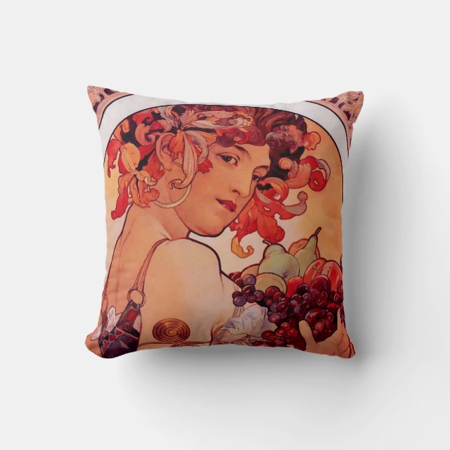 Alphonse Mucha, Art nouveau, , fruit Kussen (Voorkant)