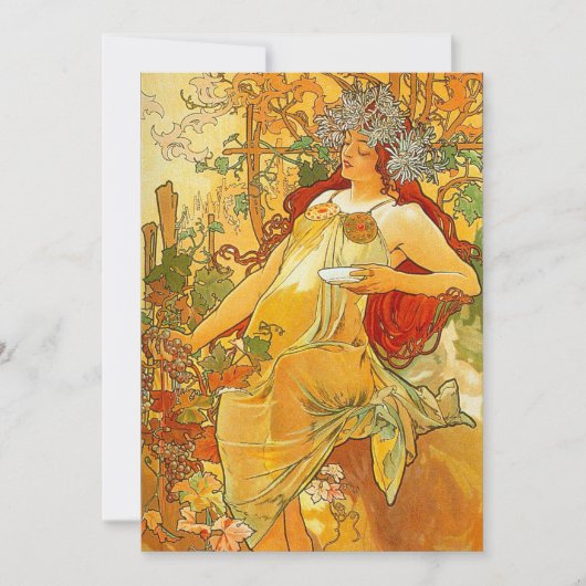 Alphonse Mucha Art Nouveau Herfst Kaart (Voorkant)