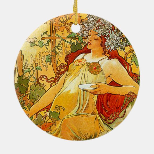 Alphonse Mucha Art Nouveau Herfst Keramisch Ornament (Achterkant)