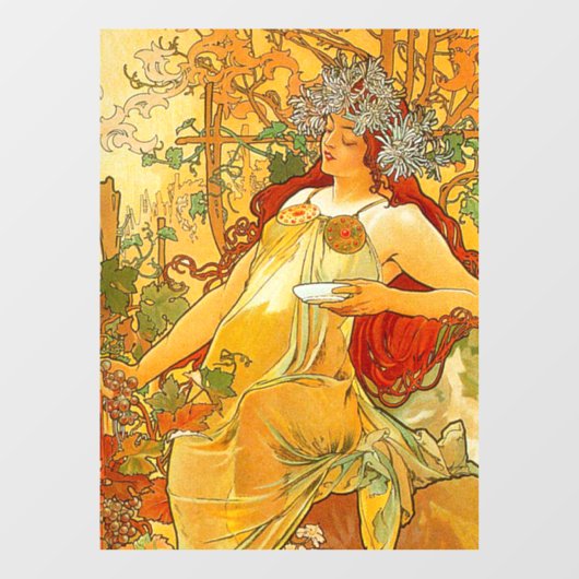 Alphonse Mucha Art Nouveau Herfst Raamsticker (Vel)