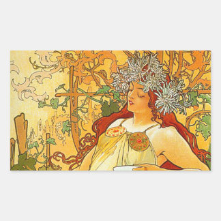 Alphonse Mucha Art Nouveau Herfst Rechthoekige Sticker
