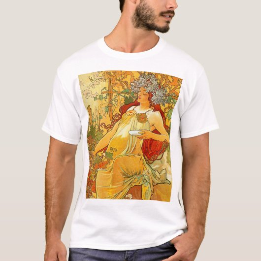 Alphonse Mucha Art Nouveau Herfst T-shirt (Voorkant)