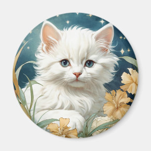 Alphonse Mucha Art Nouveau Kitten Magneet