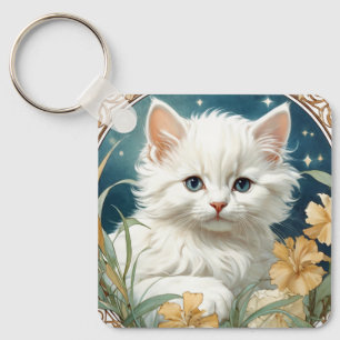 Alphonse Mucha Art Nouveau Kitten Sleutelhanger