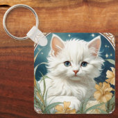 Alphonse Mucha Art Nouveau Kitten Sleutelhanger (Voorkant)