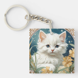 Alphonse Mucha Art Nouveau Kitten Sleutelhanger