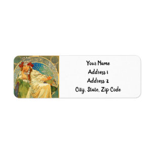 Alphonse Mucha Art Nouveau Princess Hyacinth Etiket
