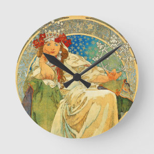 Alphonse Mucha Art Nouveau Princess Hyacinth Ronde Klok