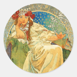Alphonse Mucha Art Nouveau Princess Hyacinth Ronde Sticker