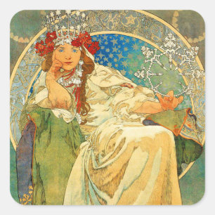Alphonse Mucha Art Nouveau Princess Hyacinth Vierkante Sticker
