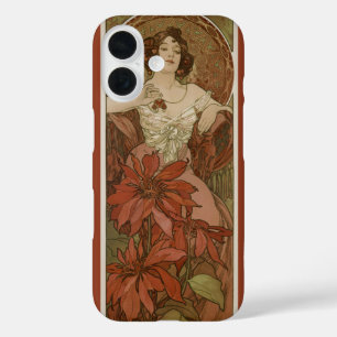 Alphonse Mucha Art Nouveau Robijn Vintage Bloemmot iPhone 16 Hoesje